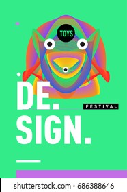 Abstract Modern Toys Design Festival Poster. Publications and Presentations Layouts Graphic Template and ideas for Poster. Vector Illustration of Cartoon Head 3d forms. 