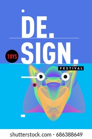 Abstract Modern Toys Design Festival Poster. Publications and Presentations Layouts Graphic Template and ideas for Poster. Vector Illustration of Cartoon Head 3d forms. 