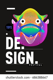 Abstract Modern Toys Design Festival Poster. Publications and Presentations Layouts Graphic Template and ideas for Poster. Vector Illustration of Cartoon Head 3d forms. 