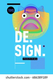 Abstract Modern Toys Design Festival Poster. Publications and Presentations Layouts Graphic Template and ideas for Poster. Vector Illustration of Cartoon Head 3d forms. 