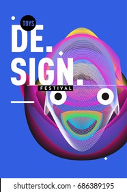 Abstract Modern Toys Design Festival Poster. Publications and Presentations Layouts Graphic Template and ideas for Poster. Vector Illustration of Cartoon Head 3d forms. 