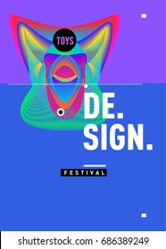 Abstract Modern Toys Design Festival Poster. Publications and Presentations Layouts Graphic Template and ideas for Poster. Vector Illustration of Cartoon Head 3d forms. 