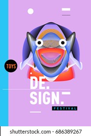 Abstract Modern Toys Design Festival Poster. Publications and Presentations Layouts Graphic Template and ideas for Poster. Vector Illustration of Cartoon Head 3d forms. 