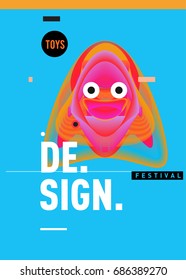 Abstract Modern Toys Design Festival Poster. Publications and Presentations Layouts Graphic Template and ideas for Poster. Vector Illustration of Cartoon Head 3d forms. 