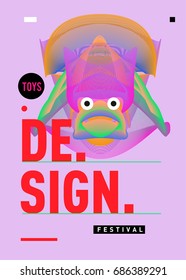 Abstract Modern Toys Design Festival Poster. Publications and Presentations Layouts Graphic Template and ideas for Poster. Vector Illustration of Cartoon Head 3d forms. 