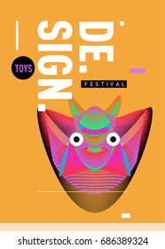 Abstract Modern Toys Design Festival Poster. Publications and Presentations Layouts Graphic Template and ideas for Poster. Vector Illustration of Cartoon Head 3d forms. 