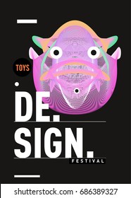 Abstract Modern Toys Design Festival Poster. Publications and Presentations Layouts Graphic Template and ideas for Poster. Vector Illustration of Cartoon Head 3d forms. 