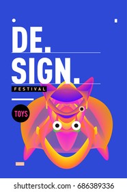 Abstract Modern Toys Design Festival Poster. Publications and Presentations Layouts Graphic Template and ideas for Poster. Vector Illustration of Cartoon Head 3d forms. 