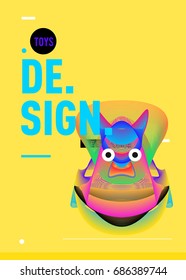 Abstract Modern Toys Design Festival Poster. Publications and Presentations Layouts Graphic Template and ideas for Poster. Vector Illustration of Cartoon Head 3d forms. 