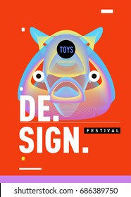 Abstract Modern Toys Design Festival Poster. Publications and Presentations Layouts Graphic Template and ideas for Poster. Vector Illustration of Cartoon Head 3d forms. 
