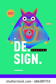 Abstract Modern Toys Design Festival Poster. Publications and Presentations Layouts Graphic Template and ideas for Poster. Vector Illustration of Cartoon Head 3d forms. 