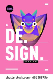 Abstract Modern Toys Design Festival Poster. Publications and Presentations Layouts Graphic Template and ideas for Poster. Vector Illustration of Cartoon Head 3d forms. 