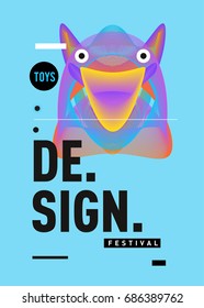 Abstract Modern Toys Design Festival Poster. Publications and Presentations Layouts Graphic Template and ideas for Poster. Vector Illustration of Cartoon Head 3d forms. 