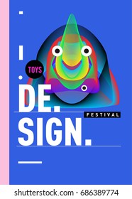 Abstract Modern Toys Design Festival Poster. Publications and Presentations Layouts Graphic Template and ideas for Poster. Vector Illustration of Cartoon Head 3d forms. 