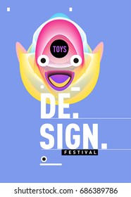 Abstract Modern Toys Design Festival Poster. Publications and Presentations Layouts Graphic Template and ideas for Poster. Vector Illustration of Cartoon Head 3d forms. 