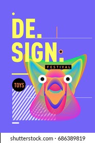 Abstract Modern Toys Design Festival Poster. Publications and Presentations Layouts Graphic Template and ideas for Poster. Vector Illustration of Cartoon Head 3d forms. 
