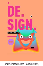 Abstract Modern Toys Design Festival Poster. Publications and Presentations Layouts Graphic Template and ideas for Poster. Vector Illustration of Cartoon Head 3d forms. 