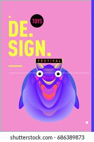 Abstract Modern Toys Design Festival Poster. Publications and Presentations Layouts Graphic Template and ideas for Poster. Vector Illustration of Cartoon Head 3d forms. 