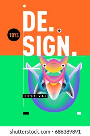 Abstract Modern Toys Design Festival Poster. Publications and Presentations Layouts Graphic Template and ideas for Poster. Vector Illustration of Cartoon Head 3d forms. 