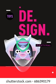 Abstract Modern Toys Design Festival Poster. Publications and Presentations Layouts Graphic Template and ideas for Poster. Vector Illustration of Cartoon Head 3d forms. 