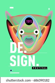 Abstract Modern Toys Design Festival Poster. Publications and Presentations Layouts Graphic Template and ideas for Poster. Vector Illustration of Cartoon Head 3d forms. 