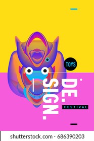 Abstract Modern Toys Design Festival Poster. Publications and Presentations Layouts Graphic Template and ideas for Poster. Vector Illustration of Cartoon Head 3d forms. 