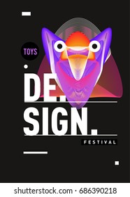Abstract Modern Toys Design Festival Poster. Publications and Presentations Layouts Graphic Template and ideas for Poster. Vector Illustration of Cartoon Head 3d forms. 