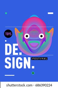 Abstract Modern Toys Design Festival Poster. Publications and Presentations Layouts Graphic Template and ideas for Poster. Vector Illustration of Cartoon Head 3d forms. 