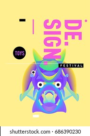 Abstract Modern Toys Design Festival Poster. Publications and Presentations Layouts Graphic Template and ideas for Poster. Vector Illustration of Cartoon Head 3d forms. 