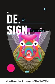 Abstract Modern Toys Design Festival Poster. Publications and Presentations Layouts Graphic Template and ideas for Poster. Vector Illustration of Cartoon Head 3d forms. 