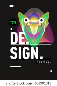 Abstract Modern Toys Design Festival Poster. Publications and Presentations Layouts Graphic Template and ideas for Poster. Vector Illustration of Cartoon Head 3d forms. 