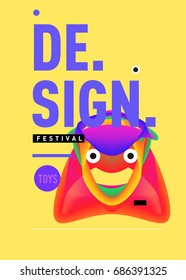 Abstract Modern Toys Design Festival Poster. Publications and Presentations Layouts Graphic Template and ideas for Poster. Vector Illustration of Cartoon Head 3d forms. 