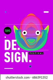 Abstract Modern Toys Design Festival Poster. Publications and Presentations Layouts Graphic Template and ideas for Poster. Vector Illustration of Cartoon Head 3d forms. 