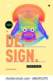 Abstract Modern Toys Design Festival Poster. Publications and Presentations Layouts Graphic Template and ideas for Poster. Vector Illustration of Cartoon Head 3d forms. 