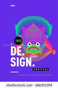 Abstract Modern Toys Design Festival Poster. Publications and Presentations Layouts Graphic Template and ideas for Poster. Vector Illustration of Cartoon Head 3d forms. 