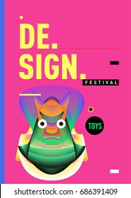 Abstract Modern Toys Design Festival Poster. Publications and Presentations Layouts Graphic Template and ideas for Poster. Vector Illustration of Cartoon Head 3d forms. 