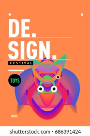 Abstract Modern Toys Design Festival Poster. Publications and Presentations Layouts Graphic Template and ideas for Poster. Vector Illustration of Cartoon Head 3d forms. 
