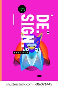 Abstract Modern Toys Design Festival Poster. Publications and Presentations Layouts Graphic Template and ideas for Poster. Vector Illustration of Cartoon Head 3d forms. 