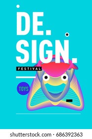 Abstract Modern Toys Design Festival Poster. Publications and Presentations Layouts Graphic Template and ideas for Poster. Vector Illustration of Cartoon Head 3d forms. 