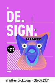 Abstract Modern Toys Design Festival Poster. Publications and Presentations Layouts Graphic Template and ideas for Poster. Vector Illustration of Cartoon Head 3d forms. 