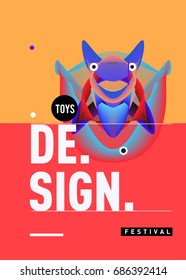 Abstract Modern Toys Design Festival Poster. Publications and Presentations Layouts Graphic Template and ideas for Poster. Vector Illustration of Cartoon Head 3d forms. 