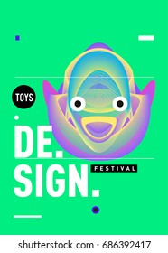 Abstract Modern Toys Design Festival Poster. Publications and Presentations Layouts Graphic Template and ideas for Poster. Vector Illustration of Cartoon Head 3d forms. 