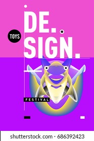 Abstract Modern Toys Design Festival Poster. Publications and Presentations Layouts Graphic Template and ideas for Poster. Vector Illustration of Cartoon Head 3d forms. 
