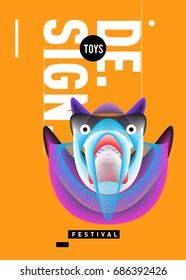 Abstract Modern Toys Design Festival Poster. Publications and Presentations Layouts Graphic Template and ideas for Poster. Vector Illustration of Cartoon Head 3d forms. 