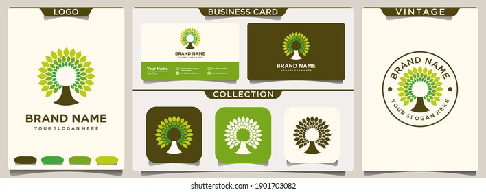 árbol moderno abstracto Diseño de logotipos, vintage y tarjetas de visita