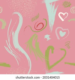 Abstract modern trendy seamless pattern. Contemporary grunge background. Hand drawn various shapes, lines and doodle objects.   Perfect for textile fabric or paper print. Vector artistic  illustration