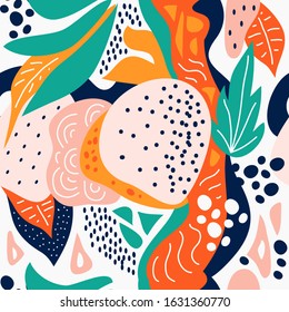 Abstract modern trendy vector seamless pattern. Hand drawn various shapes and doodle objects. Endless ornament