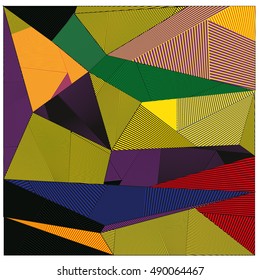 Abstract modern triangles background pattern illustration. Space layout and design template. Composition of pattern with Memphis colors and style.
