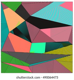 Abstract modern triangles background pattern illustration. Space layout and design template. Composition of pattern with Memphis colors and style.