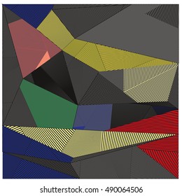 Abstract modern triangles background pattern illustration. Space layout and design template. Composition of pattern with Memphis colors and style.